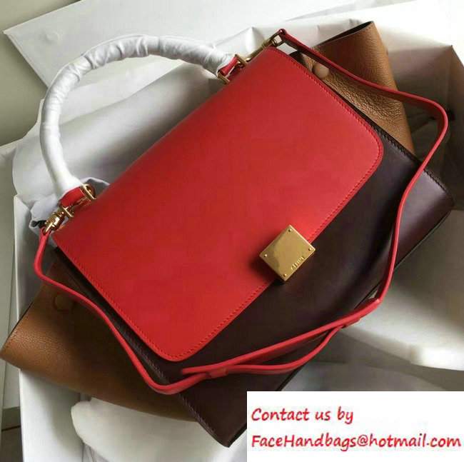 Celine Trapeze Small/Medium Tote Bag in Original Leather Red/Burgundy/Grained Khaki 2016
