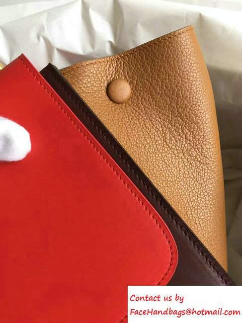 Celine Trapeze Small/Medium Tote Bag in Original Leather Red/Burgundy/Grained Khaki 2016