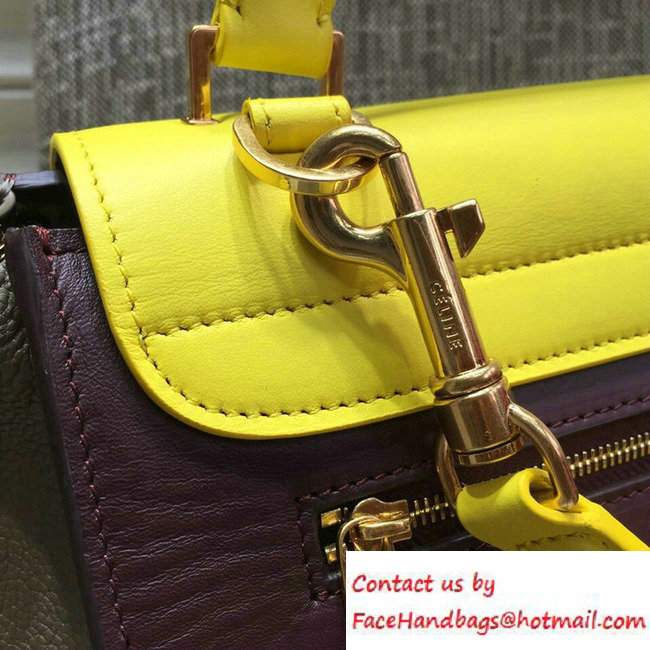 Celine Trapeze Small/Medium Tote Bag in Original Leather Yellow/Burgundy/Grained Gray 2016 - Click Image to Close
