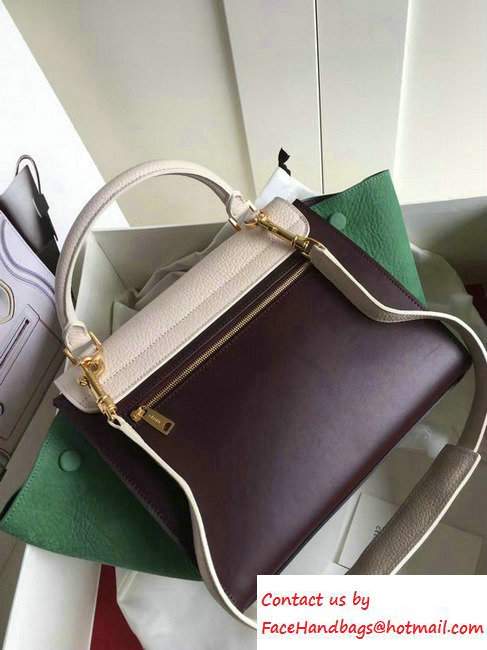 Celine Trapeze Small Tote Bag in Original Leather Grained Creamy/Burgundy/Crinkle Green 2016