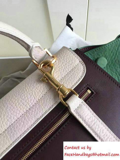 Celine Trapeze Small Tote Bag in Original Leather Grained Creamy/Burgundy/Crinkle Green 2016 - Click Image to Close