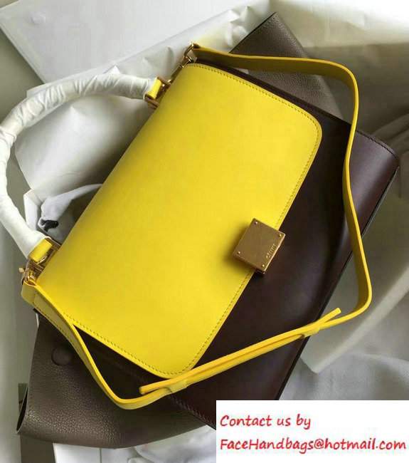 Celine Trapeze Small Tote Bag in Original Leather Yellow/Burgundy/Grained Gray 2016 - Click Image to Close