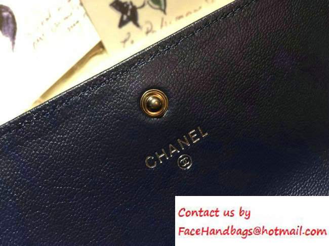 Chanel Calfskin Chain Boy Flap Wallet Blue 2016