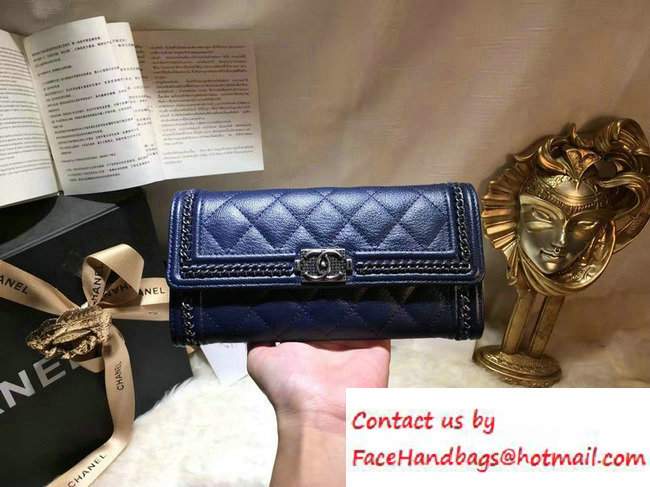 Chanel Calfskin Chain Boy Flap Wallet Blue 2016