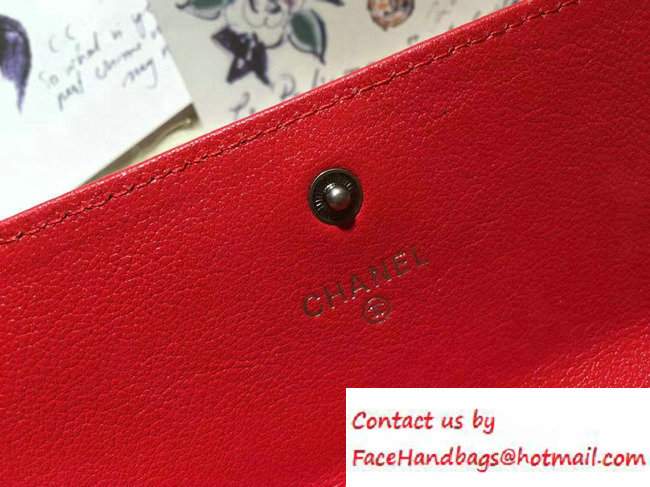 Chanel Calfskin Chain Boy Flap Wallet Red 2016
