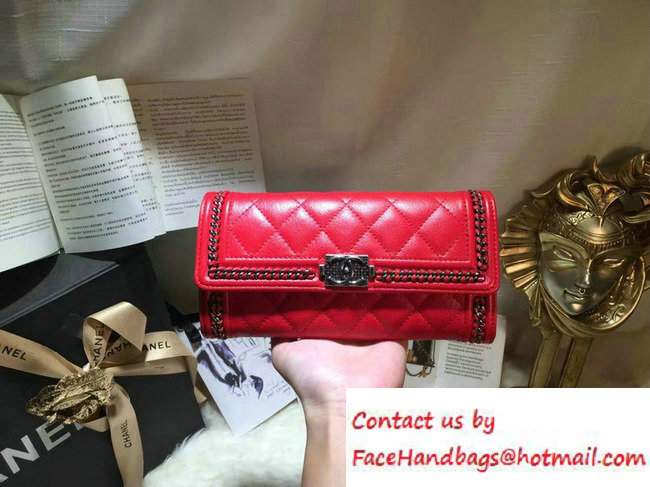 Chanel Calfskin Chain Boy Flap Wallet Red 2016
