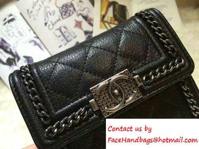 Chanel Calfskin Chain Boy Short Wallet Black 2016