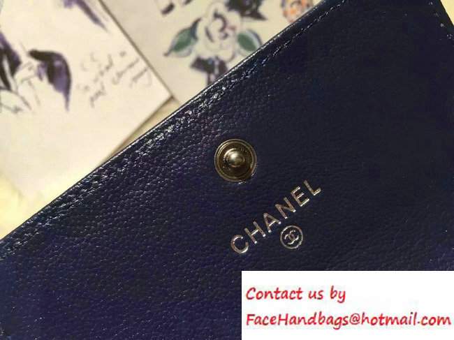 Chanel Calfskin Chain Boy Short Wallet Blue 2016