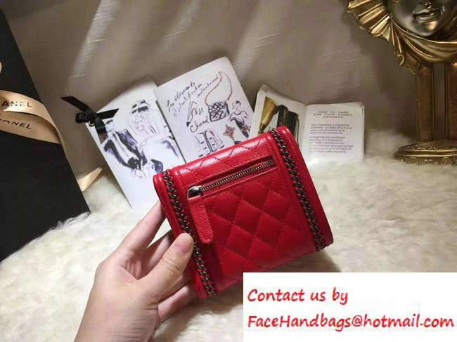 Chanel Calfskin Chain Boy Short Wallet Red 2016 - Click Image to Close