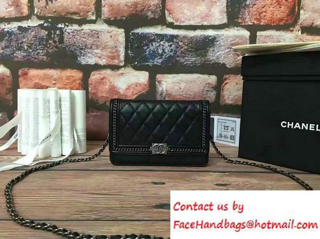 Chanel Calfskin Chain Boy Wallet On Chain WOC Bag A83222 Black 2016