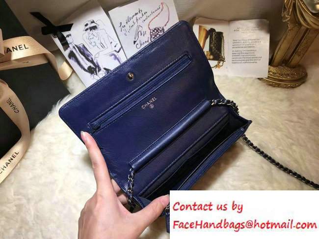 Chanel Calfskin Chain Boy Wallet On Chain WOC Bag A83222 Blue 2016 - Click Image to Close