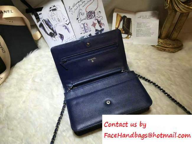 Chanel Calfskin Chain Boy Wallet On Chain WOC Bag A83222 Blue 2016 - Click Image to Close