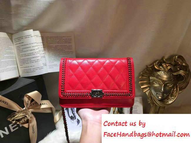 Chanel Calfskin Chain Boy Wallet On Chain WOC Bag A83222 Red 2016 - Click Image to Close