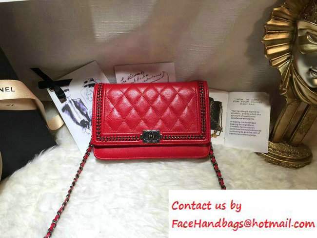 Chanel Calfskin Chain Boy Wallet On Chain WOC Bag A83222 Red 2016