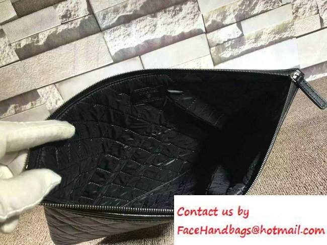 Chanel Calfskin Chain Boy Zip Pouch Clutch Large Bag A80571 Black 2016