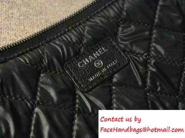 Chanel Calfskin Chain Boy Zip Pouch Clutch Large Bag A80571 Black 2016 - Click Image to Close