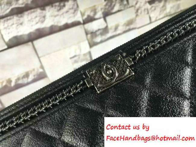 Chanel Calfskin Chain Boy Zip Pouch Clutch Large Bag A80571 Black 2016 - Click Image to Close