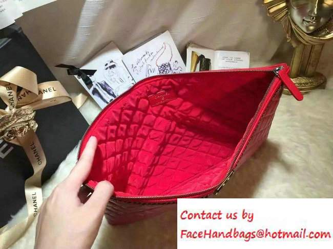 Chanel Calfskin Chain Boy Zip Pouch Clutch Large Bag A80571 Red 2016