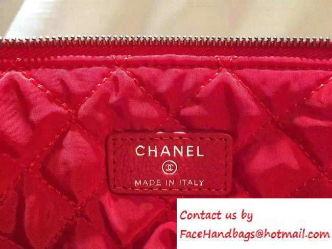 Chanel Calfskin Chain Boy Zip Pouch Clutch Large Bag A80571 Red 2016