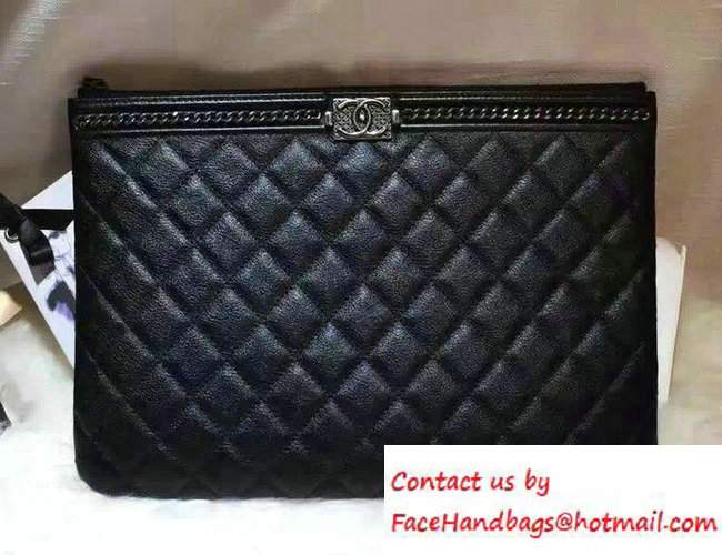 Chanel Calfskin Chain Boy Zip Pouch Clutch Small Bag A80571 Black 2016 - Click Image to Close
