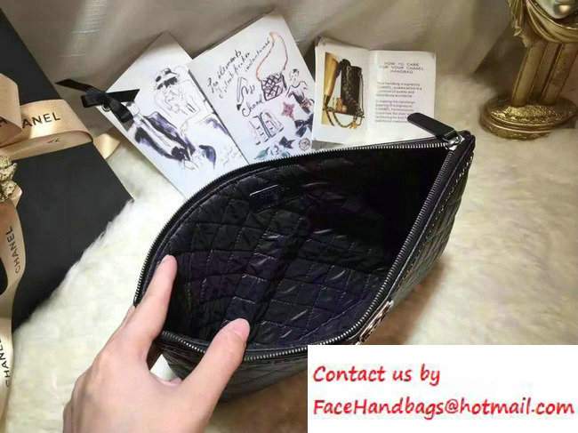Chanel Calfskin Chain Boy Zip Pouch Clutch Small Bag A80571 Black 2016