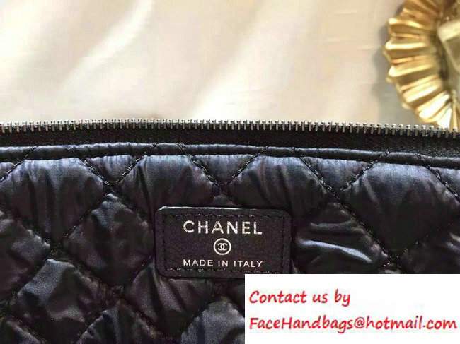 Chanel Calfskin Chain Boy Zip Pouch Clutch Small Bag A80571 Black 2016