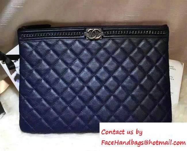 Chanel Calfskin Chain Boy Zip Pouch Clutch Small Bag A80571 Blue 2016 - Click Image to Close