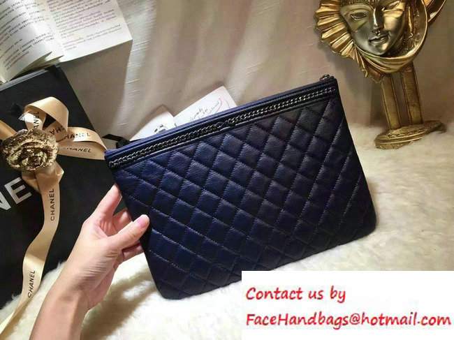 Chanel Calfskin Chain Boy Zip Pouch Clutch Small Bag A80571 Blue 2016 - Click Image to Close