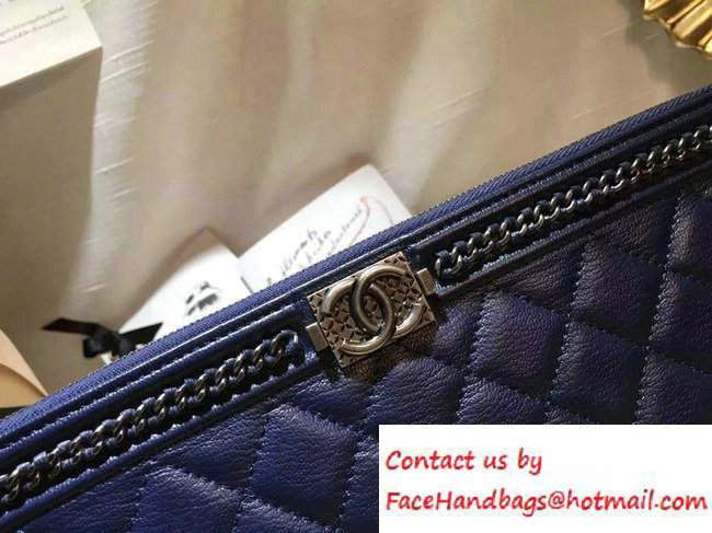 Chanel Calfskin Chain Boy Zip Pouch Clutch Small Bag A80571 Blue 2016