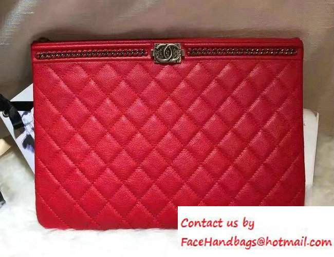 Chanel Calfskin Chain Boy Zip Pouch Clutch Small Bag A80571 Red 2016 - Click Image to Close