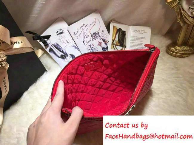 Chanel Calfskin Chain Boy Zip Pouch Clutch Small Bag A80571 Red 2016