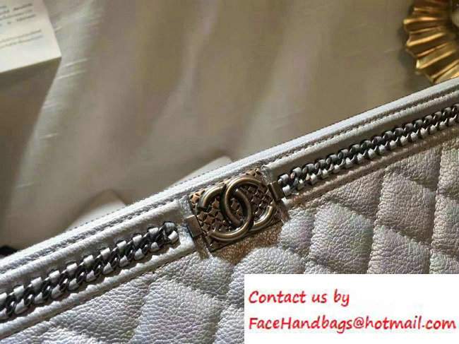Chanel Calfskin Chain Boy Zip Pouch Clutch Small Bag A80571 Silver 2016