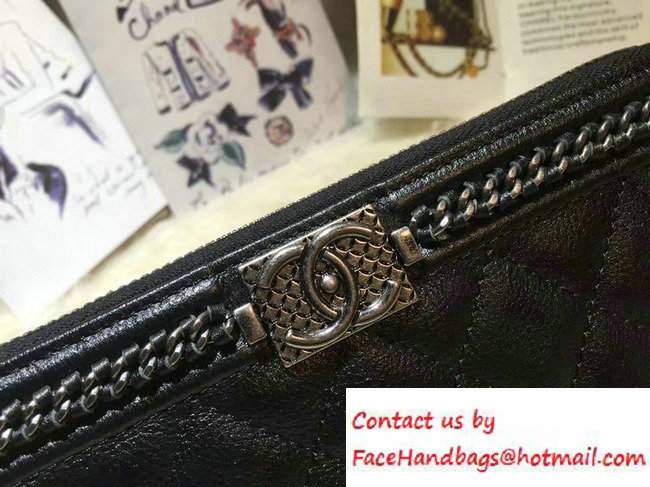 Chanel Calfskin Chain Boy Zip Wallet Black 2016