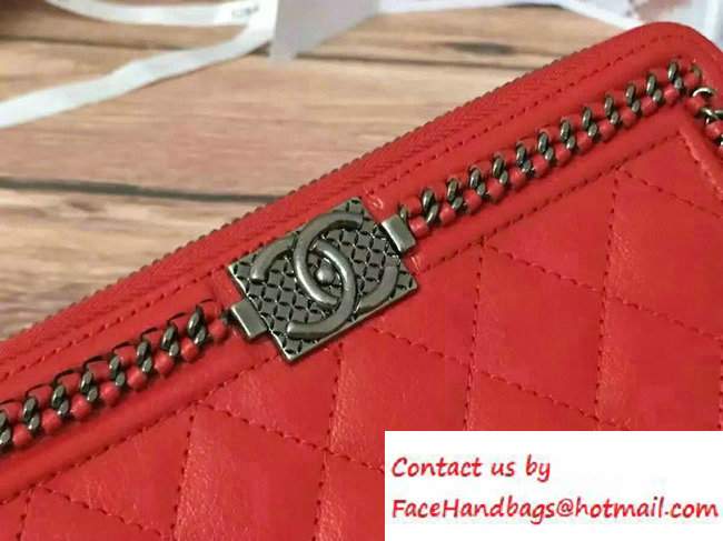 Chanel Calfskin Chain Boy Zip Wallet Red 2016