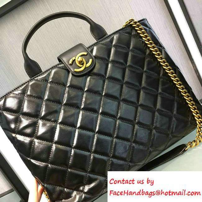 Chanel Calfskin/Gold Metal Large Shopping Tote Bag A93426 Black 2016 - Click Image to Close