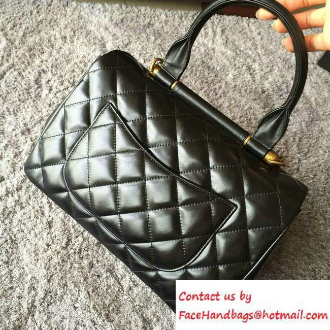 Chanel Calfskin/Gold Metal Top Handle Medium Flap Bag A93424 Black 2016