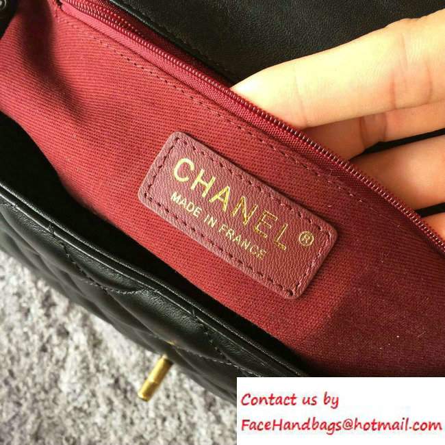 Chanel Calfskin/Gold Metal Top Handle Medium Flap Bag A93424 Black 2016