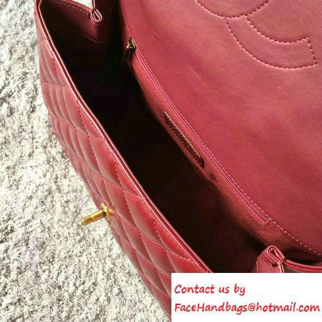 Chanel Calfskin/Gold Metal Top Handle Medium Flap Bag A93424 Red 2016