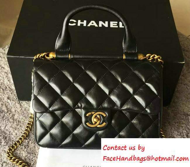 Chanel Calfskin/Gold Metal Top Handle Small Flap Bag A93423 Black 2016 - Click Image to Close