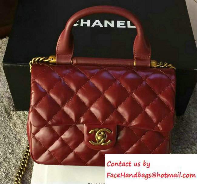 Chanel Calfskin/Gold Metal Top Handle Small Flap Bag A93423 Red 2016