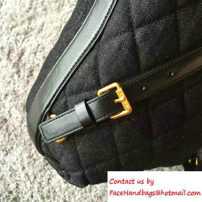 Chanel Calfskin/Light Gold Metal Backpack Bag A93563 Denim Black 2016
