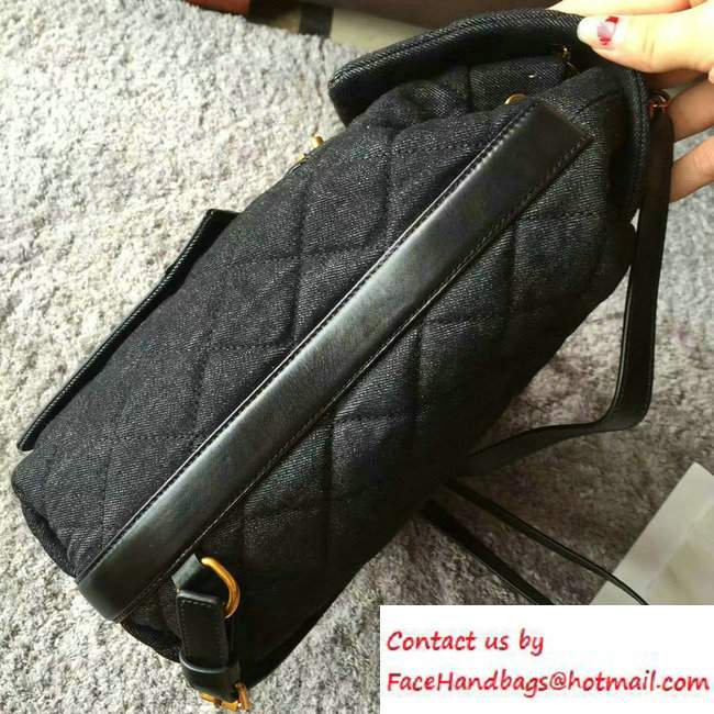 Chanel Calfskin/Light Gold Metal Backpack Bag A93563 Denim Black 2016 - Click Image to Close
