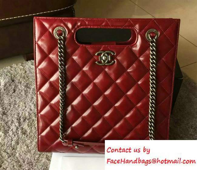 Chanel Calfskin Small Shopping Tote Bag A93058 Red 2016 - Click Image to Close