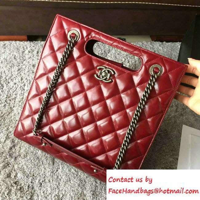 Chanel Calfskin Small Shopping Tote Bag A93058 Red 2016