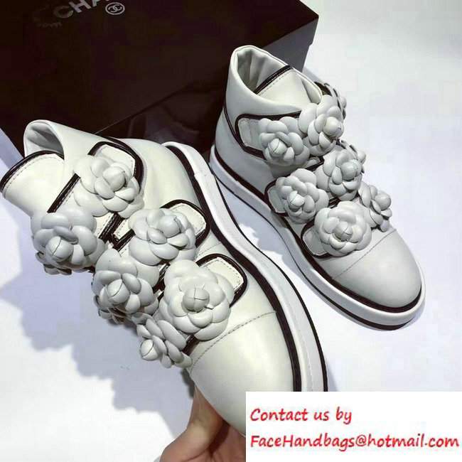 Chanel Camellias Embellished Sneakers White Fall Winter 2016 - Click Image to Close