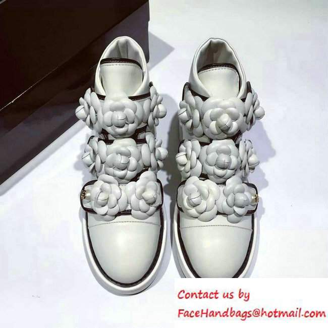 Chanel Camellias Embellished Sneakers White Fall Winter 2016 - Click Image to Close
