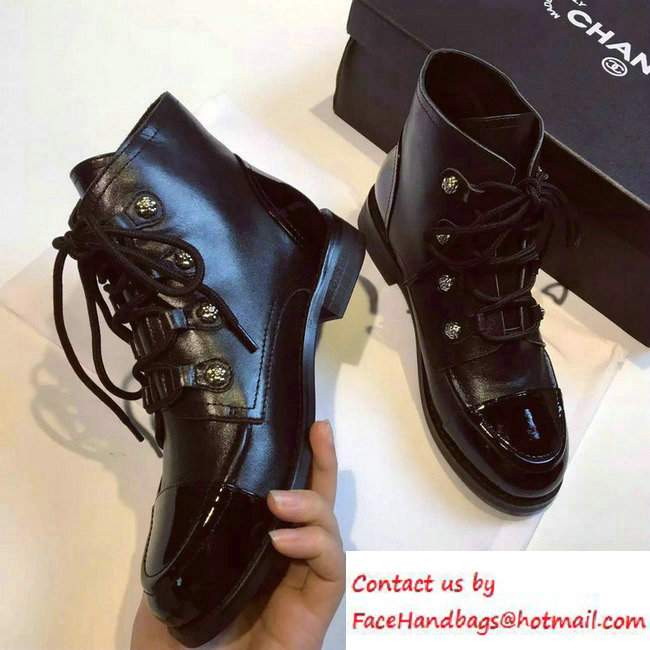 Chanel Camellias Patent and Calfskin Lace-ups Shoes Black 2016