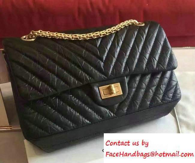 Chanel Chevron 2.55 Reissue Size 225 Classic Flap Bag Black/Gold 2016