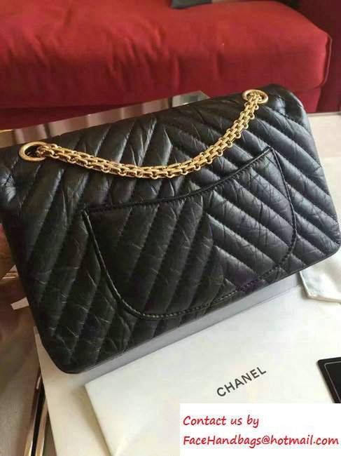 Chanel Chevron 2.55 Reissue Size 225 Classic Flap Bag Black/Gold 2016 - Click Image to Close