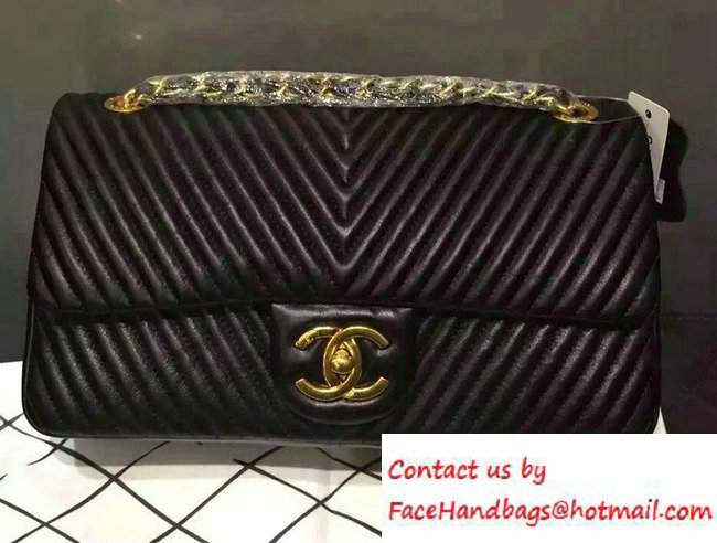 Chanel Chevron Quilting Classic Flap Bag Black 2016 - Click Image to Close